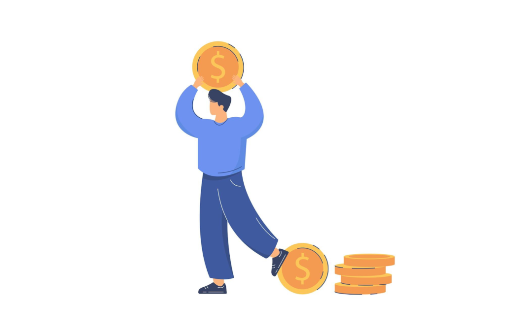 Animated man holding a coin