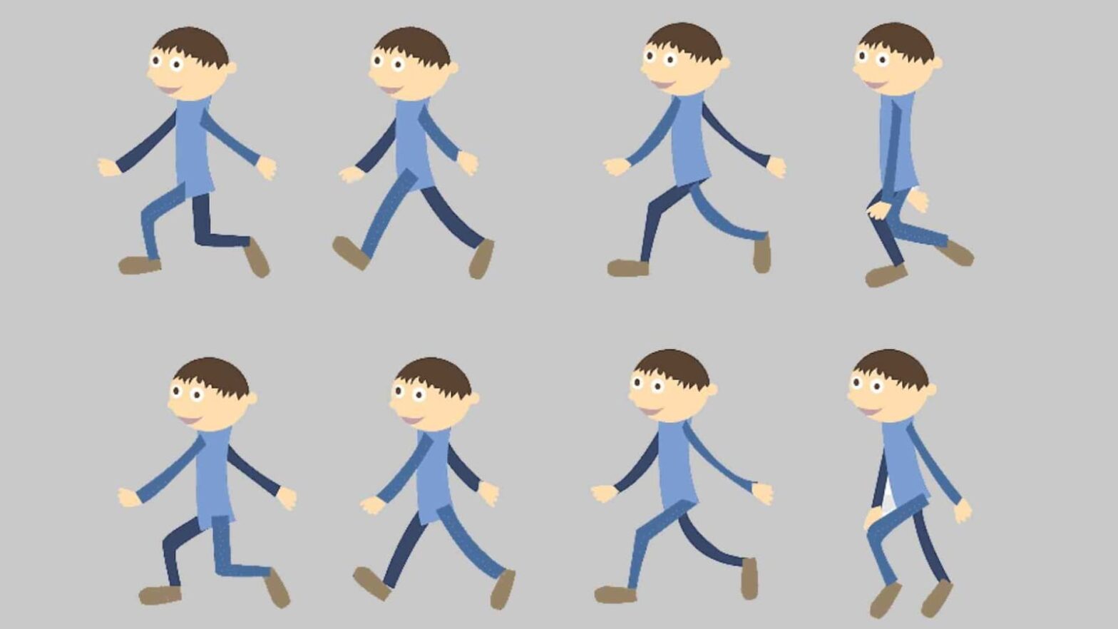Boy drawn in animation in different poses
