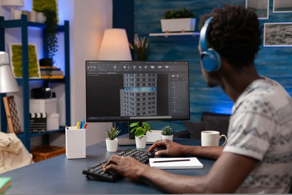 Man in headset working on a project