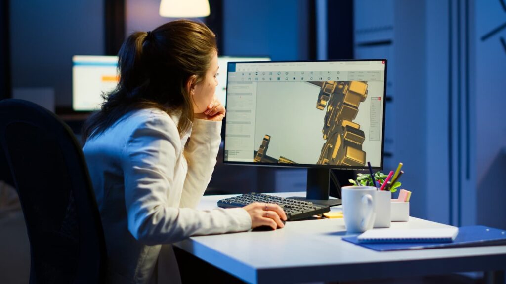 Girl working with animation on the computer