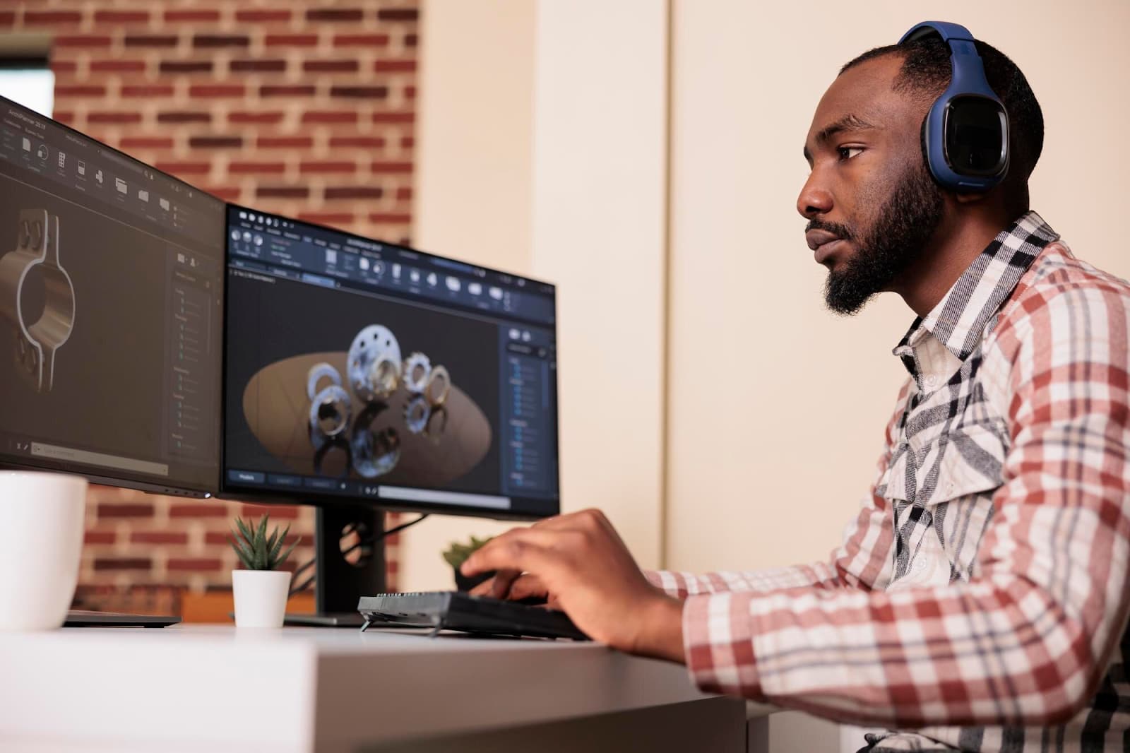 Man in headset working on a project