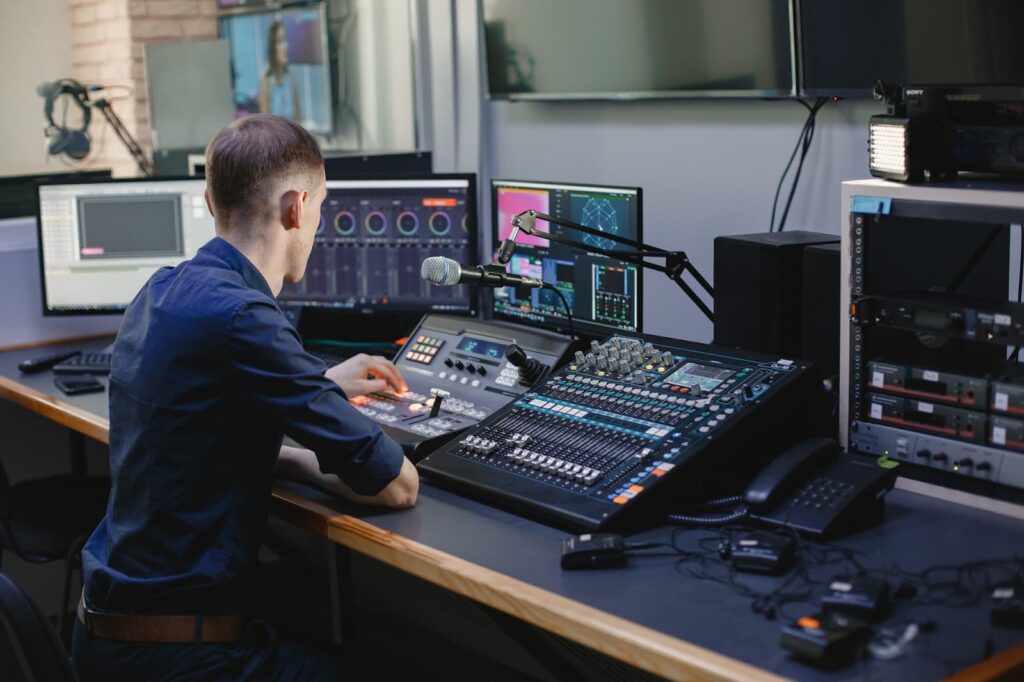 A man works with sound in his studio